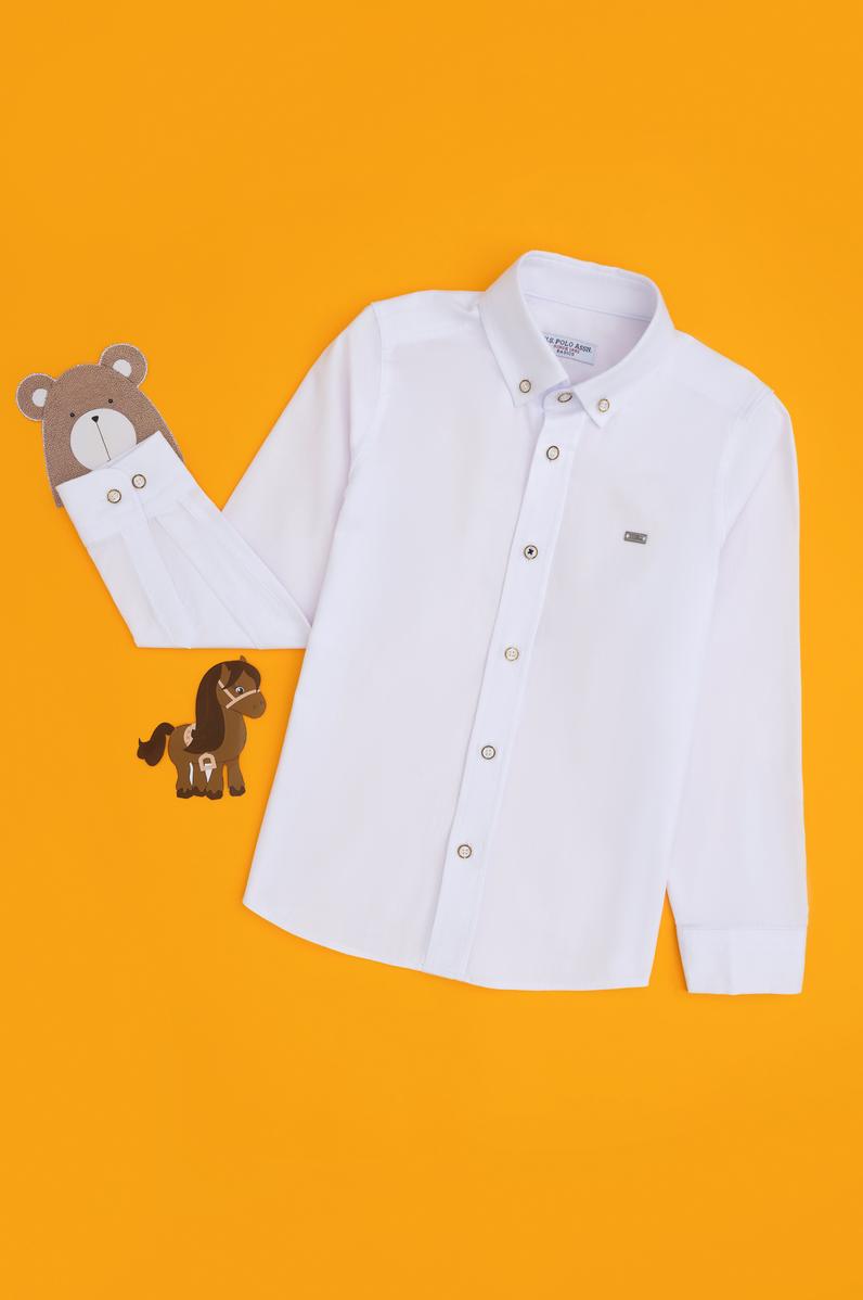 Erkek Çocuk Beyaz Uzun Kollu Basic Gömlek