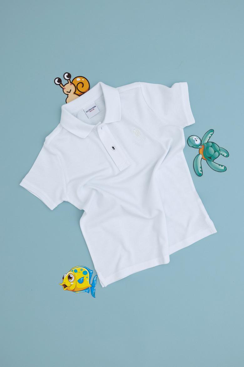 Erkek Çocuk Beyaz Basic Polo Yaka Tişört