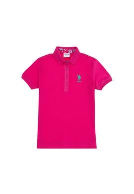 Kız Çocuk Fuşya Polo Yaka Basic Tişört - 50298183227
