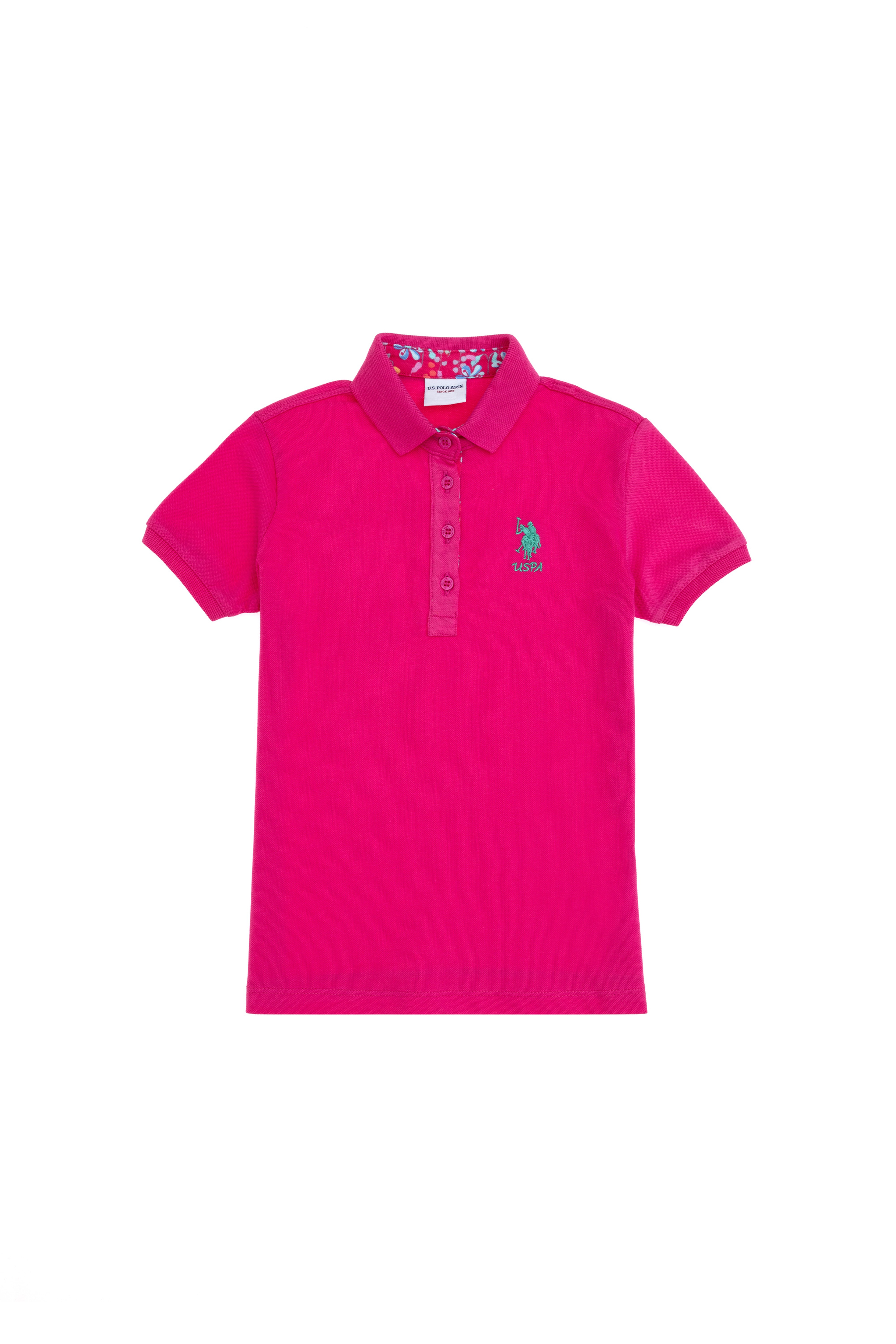 Kız Çocuk Fuşya Polo Yaka Basic Tişört - Image 1