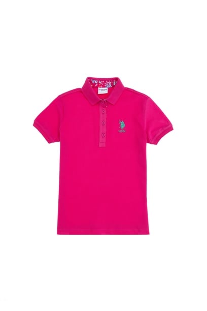 Kız Çocuk Fuşya Polo Yaka Basic Tişört