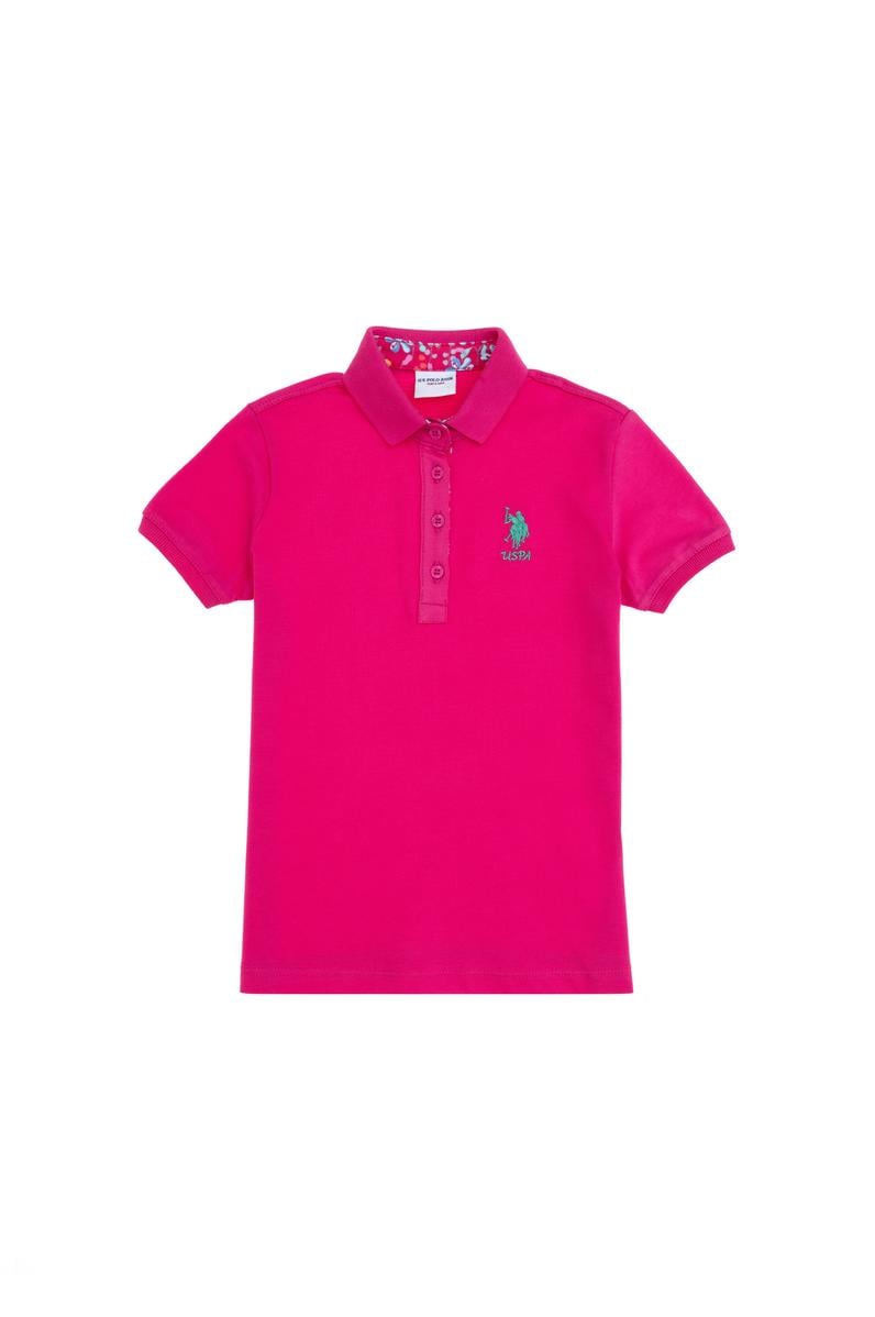 Kız Çocuk Fuşya Polo Yaka Basic Tişört