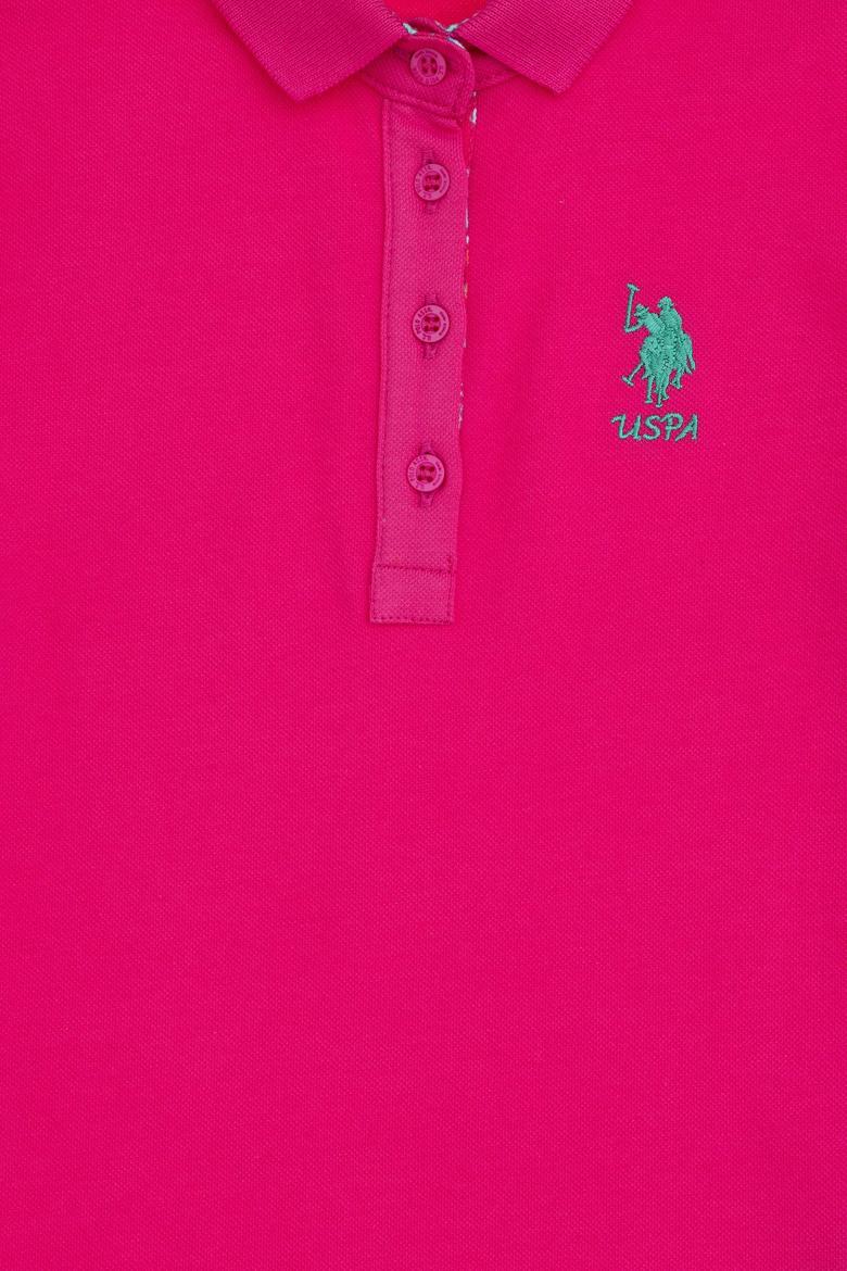 Kız Çocuk Fuşya Polo Yaka Basic Tişört - 50298183227