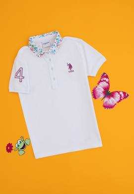 Kız Çocuk Beyaz Polo Yaka Basic Tişört - 50298192009