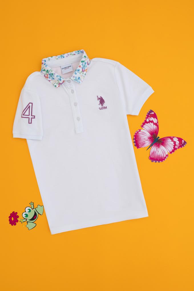 Kız Çocuk Beyaz Polo Yaka Basic Tişört