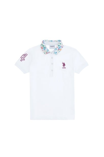 Kız Çocuk Beyaz Polo Yaka Basic Tişört