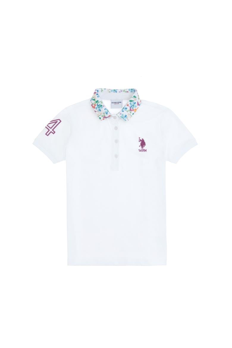 Kız Çocuk Beyaz Polo Yaka Basic Tişört - 50298192009