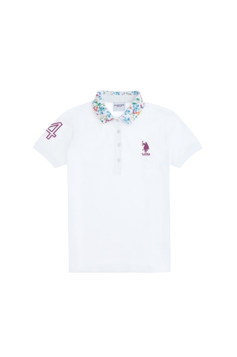 Kız Çocuk Beyaz Polo Yaka Basic Tişört