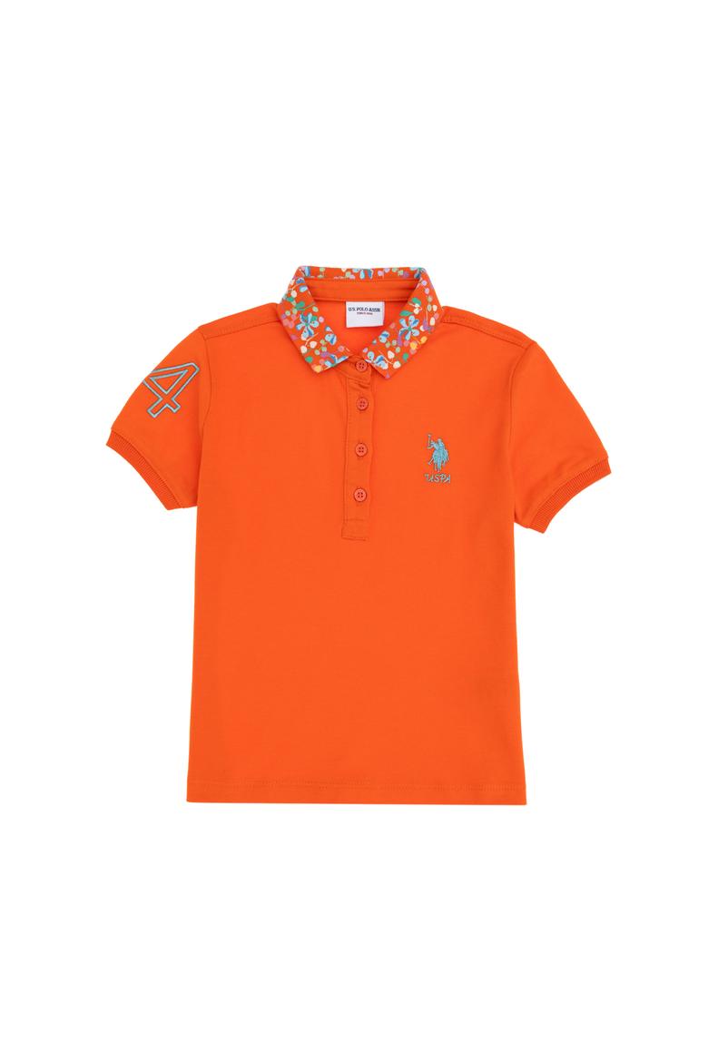 Kız Çocuk Nar Çiçeği Polo Yaka Basic Tişört