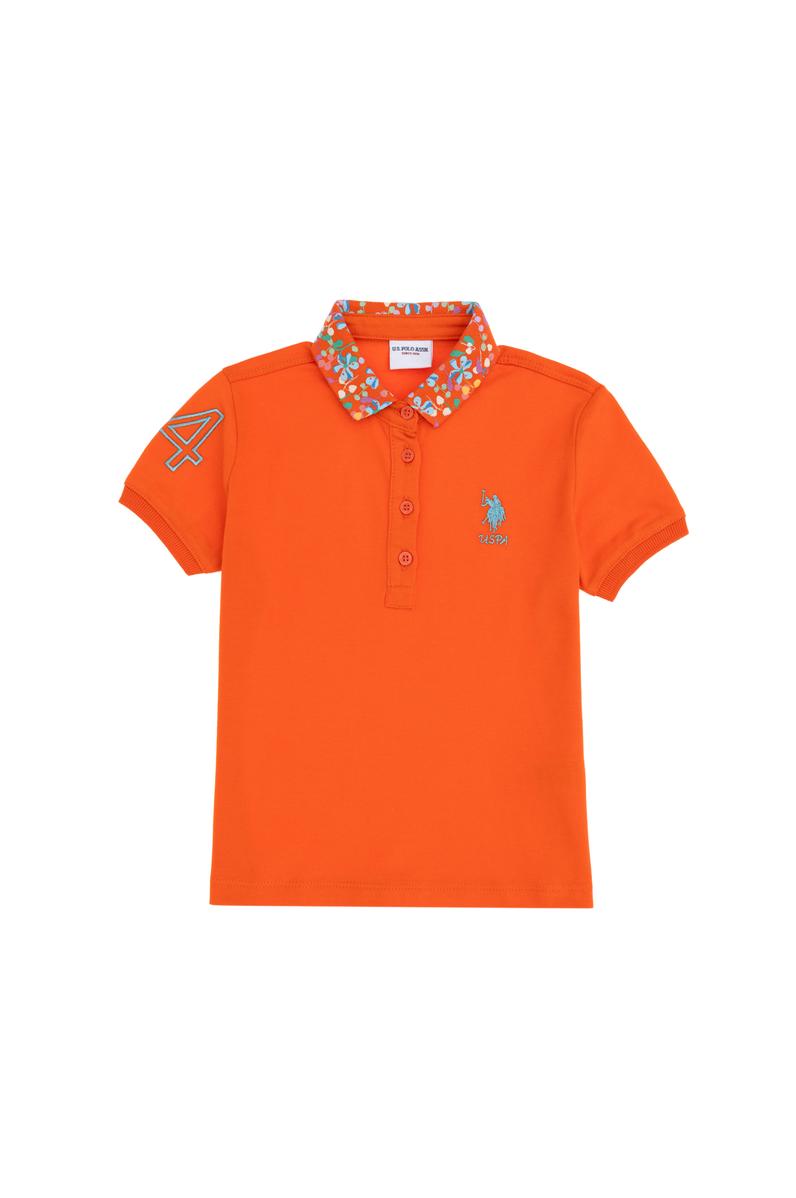 Kız Çocuk Nar Çiçeği Polo Yaka Basic Tişört