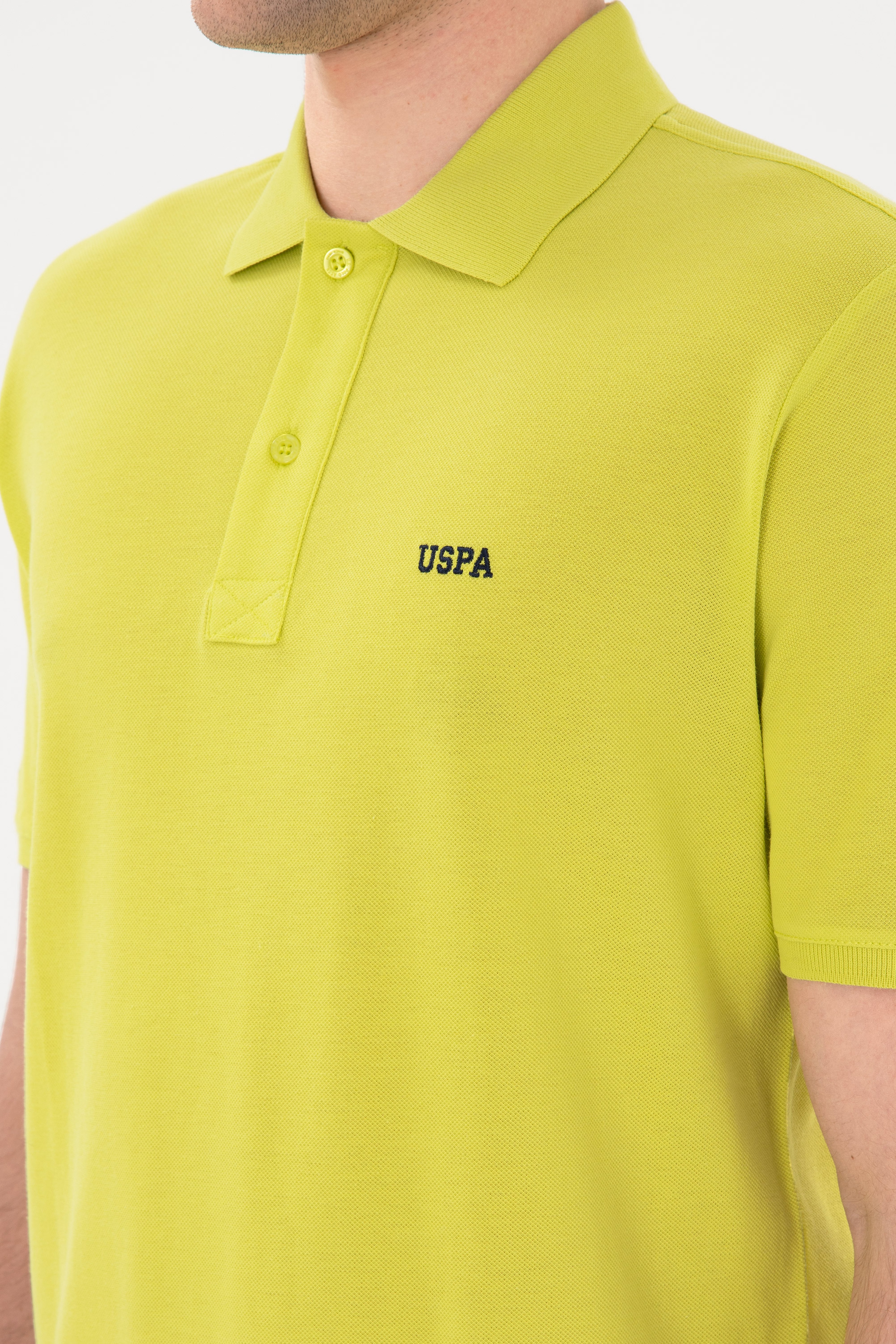 Erkek Regular Fit Polo Yaka Fıstık Yeşili Basic Tişört