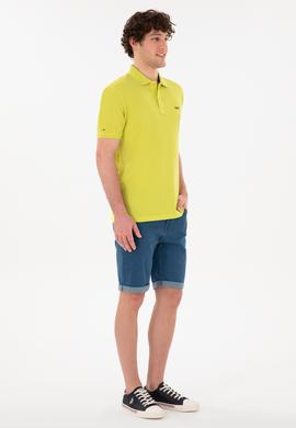 Erkek Regular Fit Polo Yaka Fıstık Yeşili Basic Tişört - 50284641259