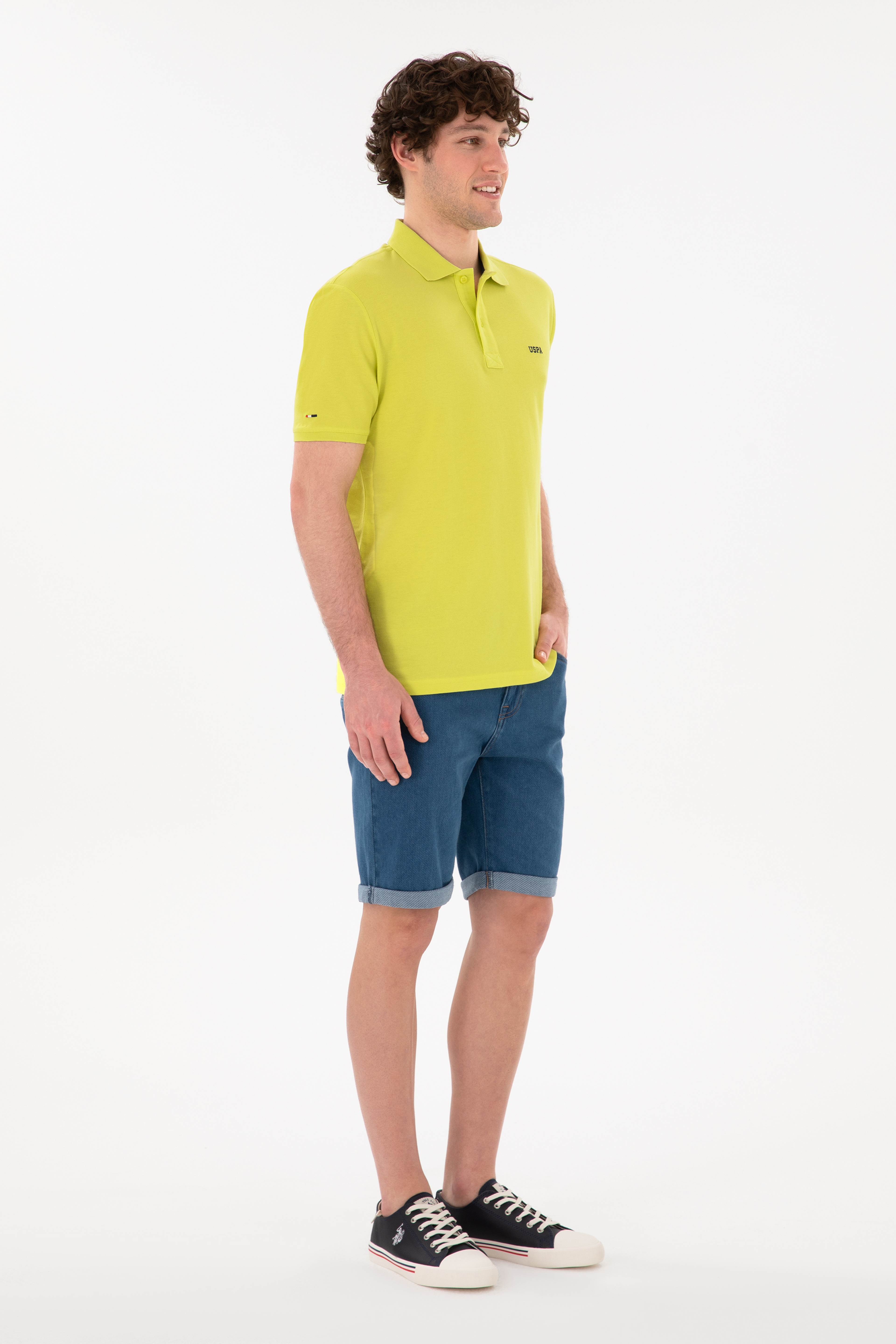 Erkek Regular Fit Polo Yaka Fıstık Yeşili Basic Tişört - Image 4