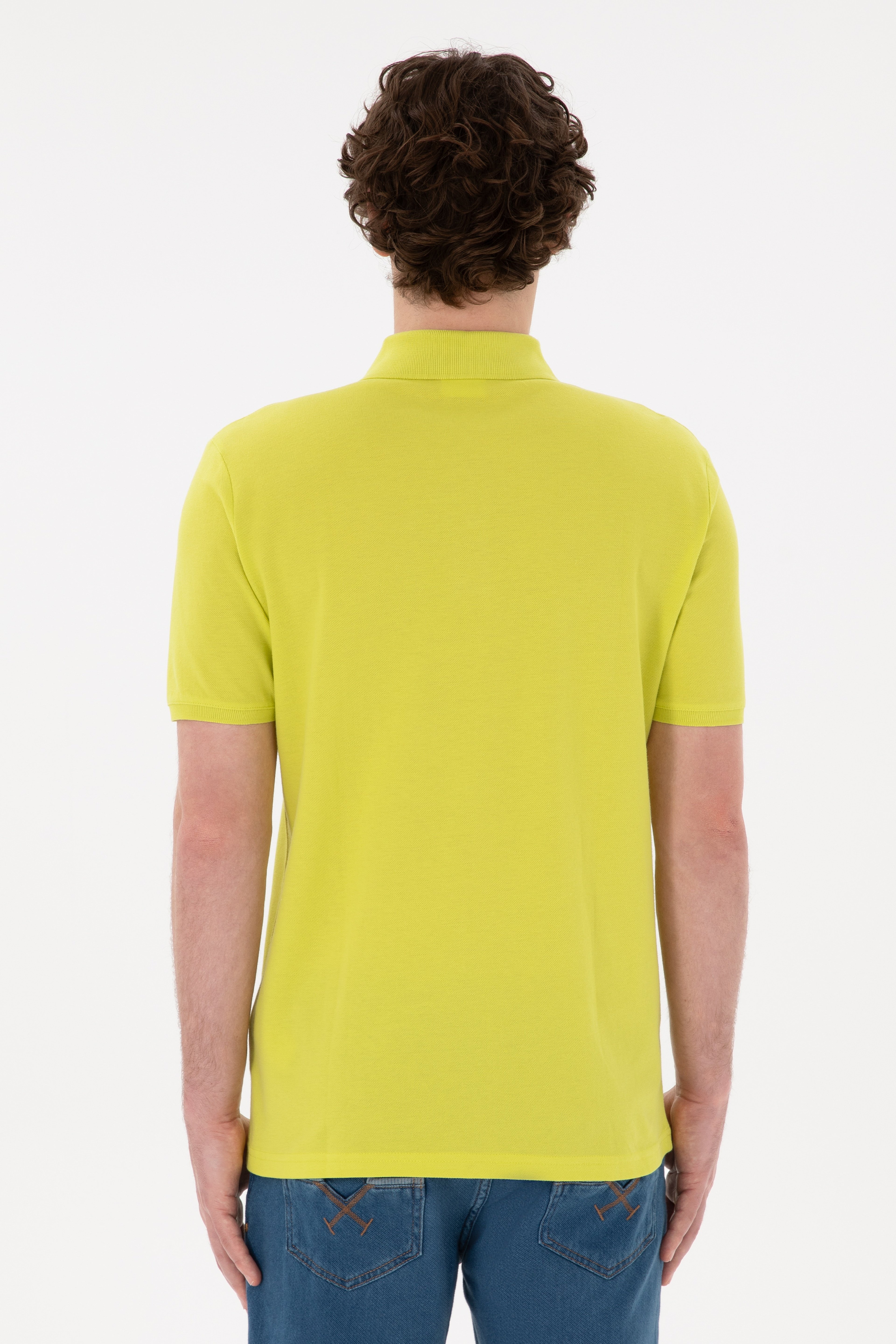 Erkek Regular Fit Polo Yaka Fıstık Yeşili Basic Tişört