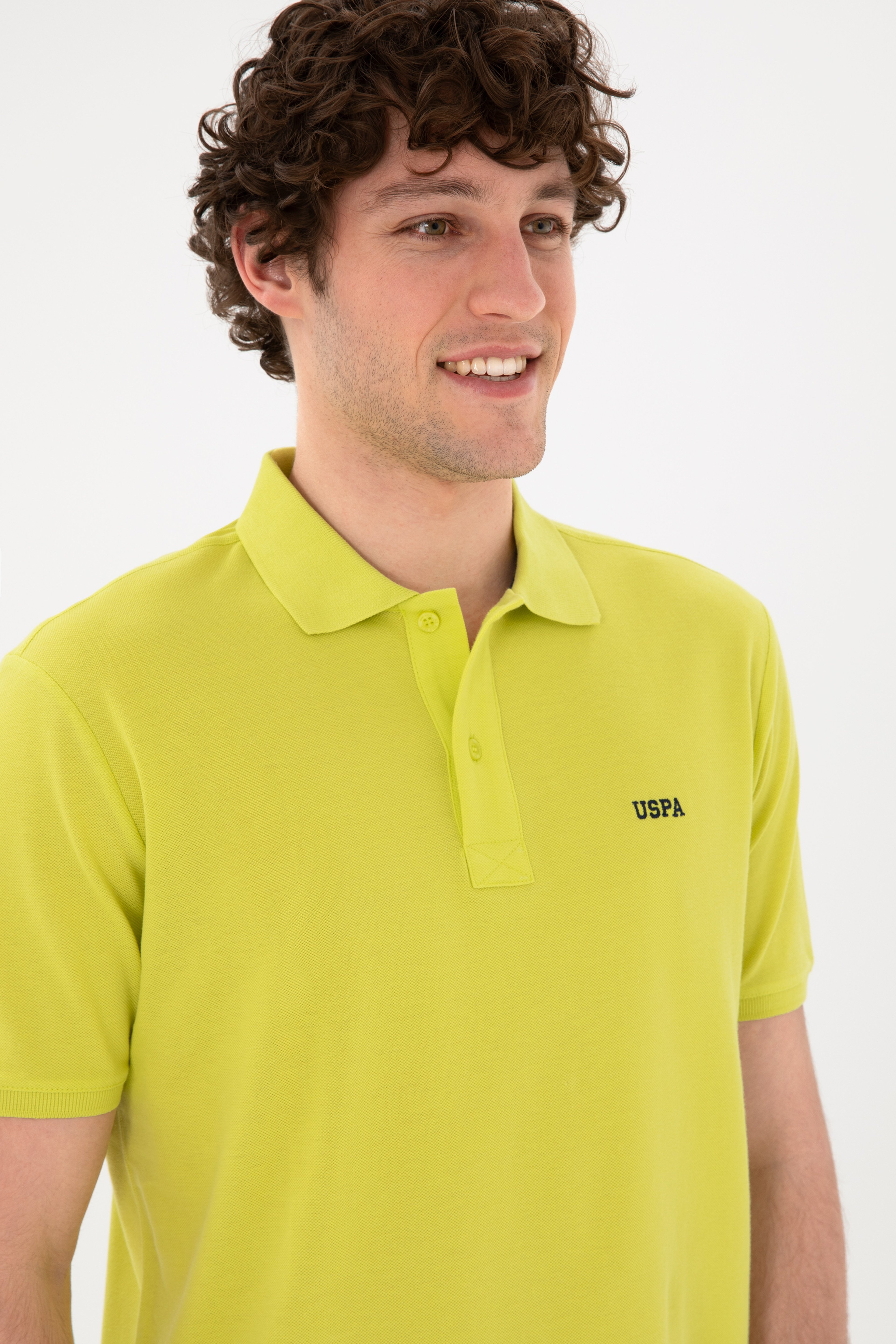 Erkek Regular Fit Polo Yaka Fıstık Yeşili Basic Tişört - Image 3
