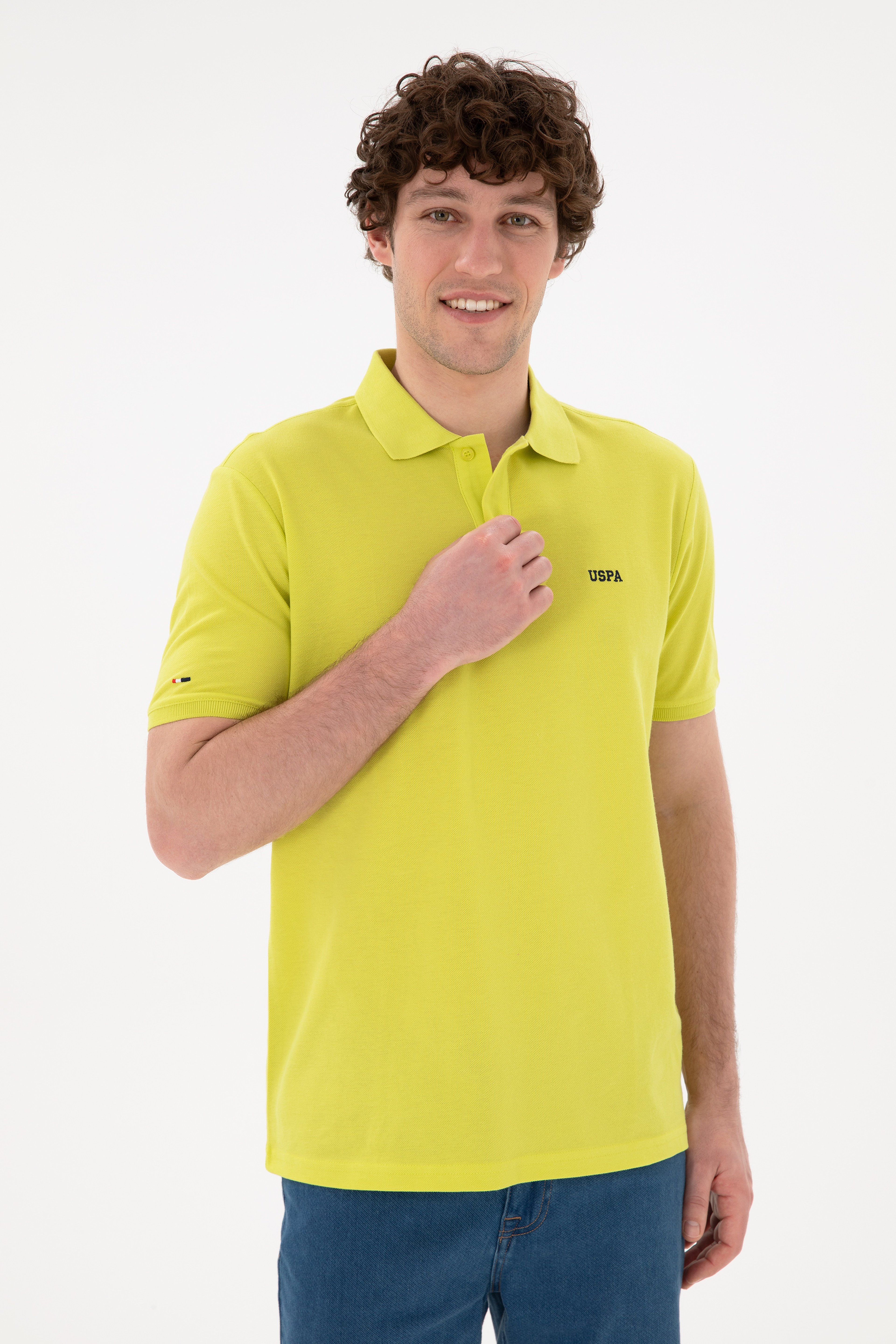 Erkek Regular Fit Polo Yaka Fıstık Yeşili Basic Tişört