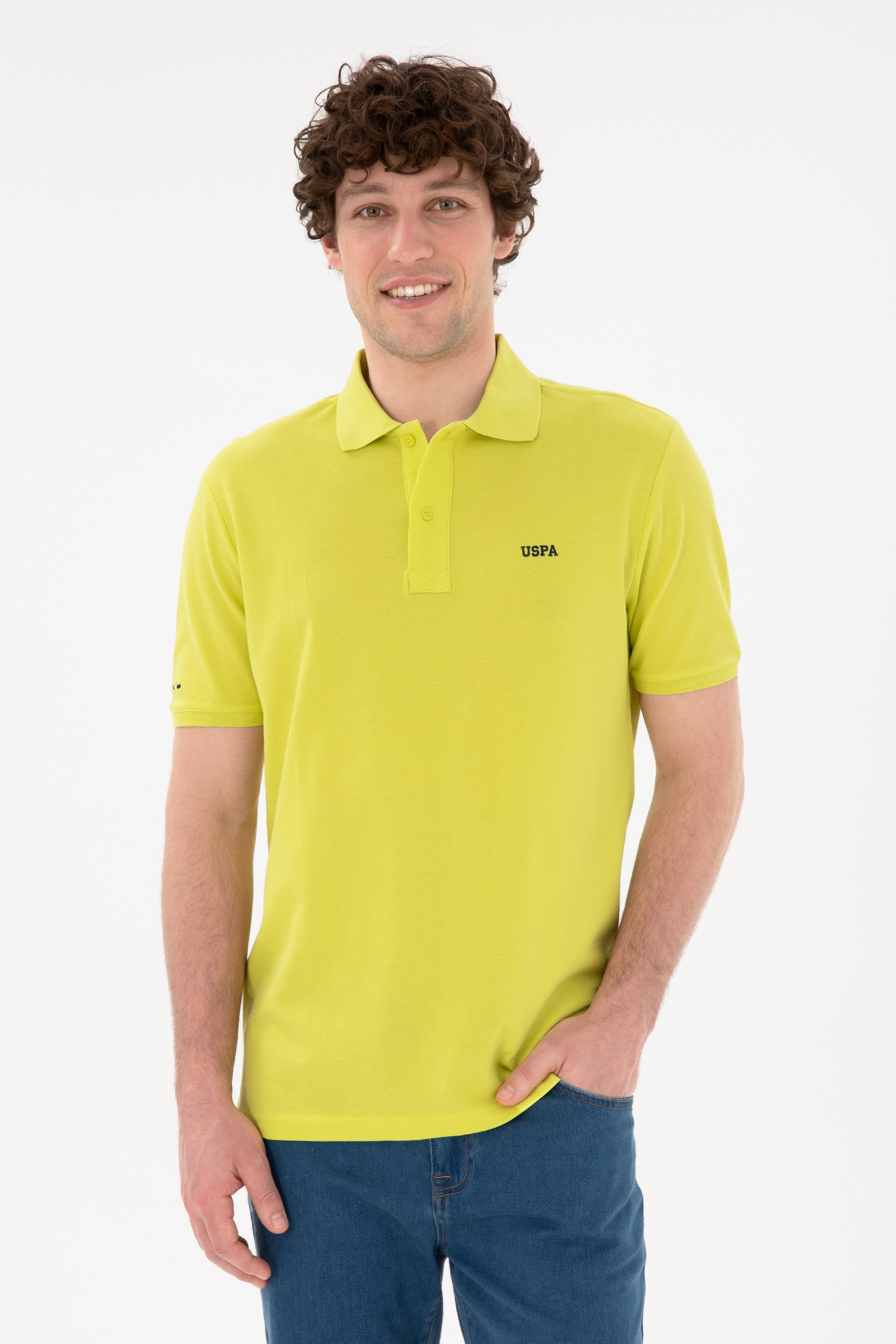 Erkek Regular Fit Polo Yaka Fıstık Yeşili Basic Tişört - Image 1