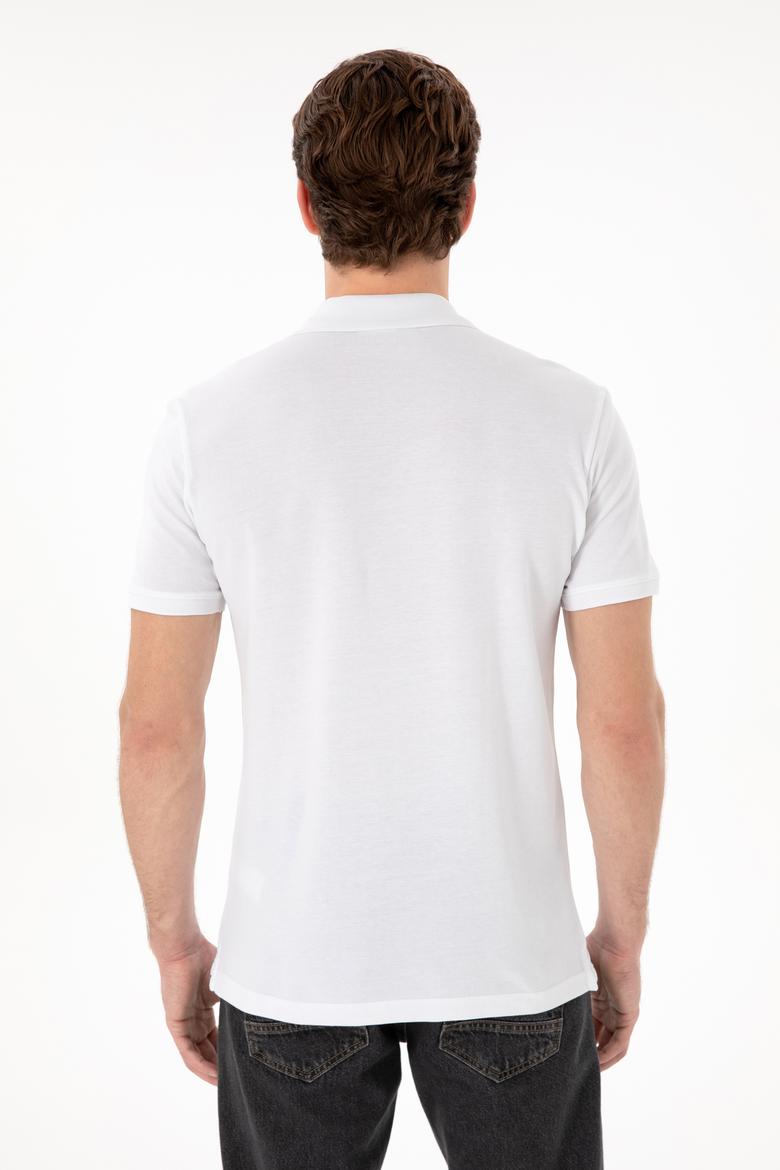Erkek Slim Fit Polo Yaka Beyaz Basic Tişört - 50298042001