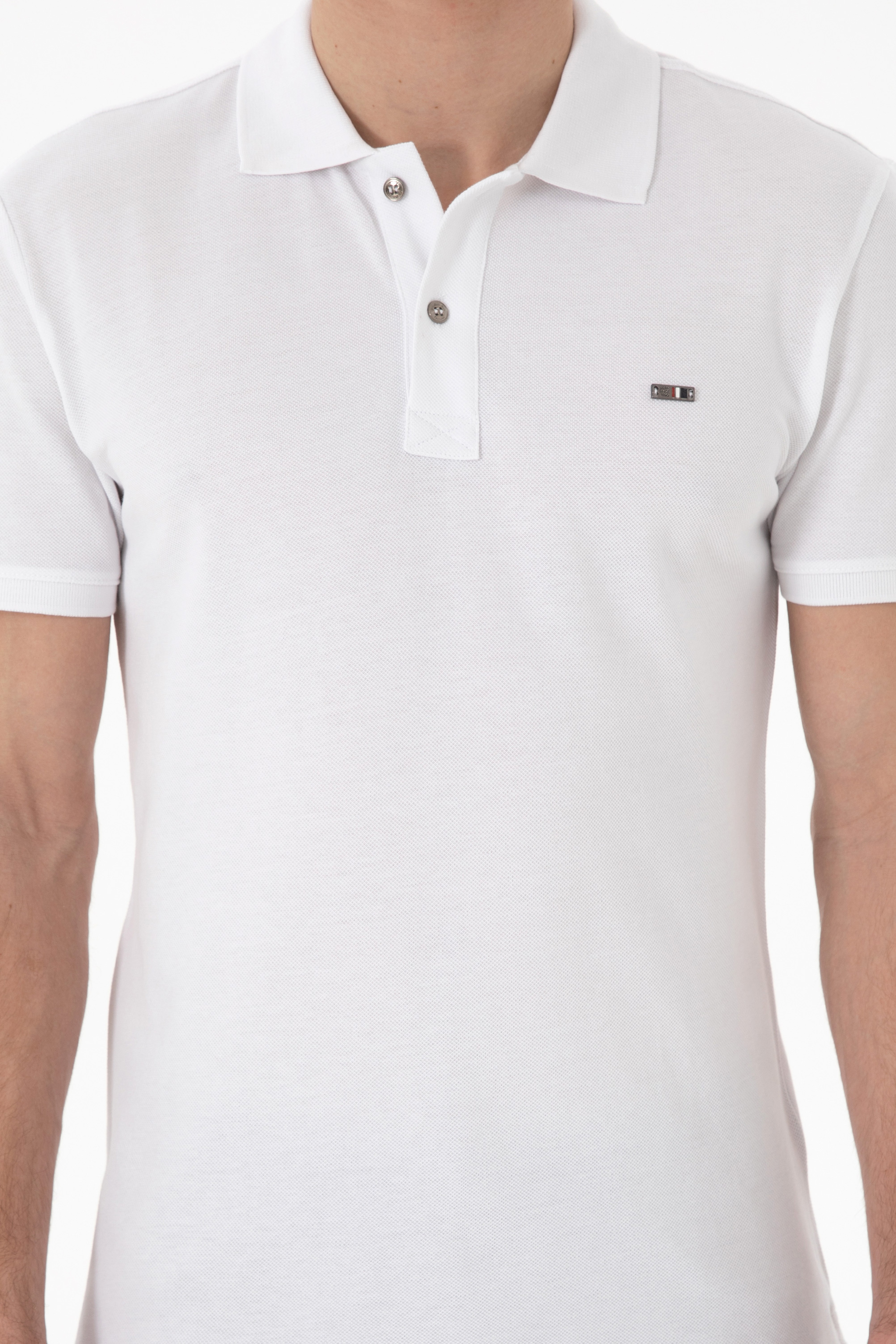 Erkek Slim Fit Polo Yaka Beyaz Basic Tişört - Image 6