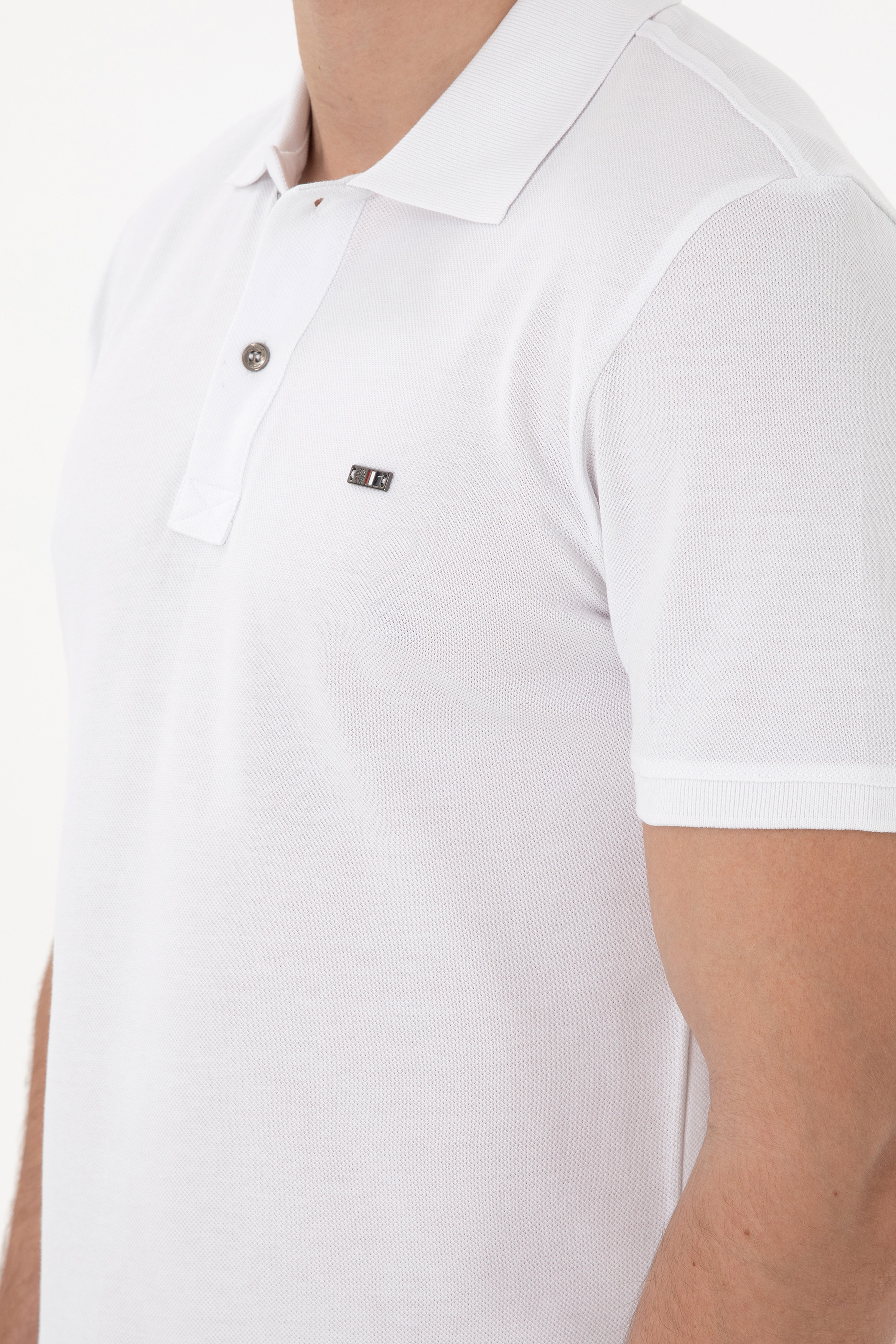 Erkek Slim Fit Polo Yaka Beyaz Basic Tişört - Image 7