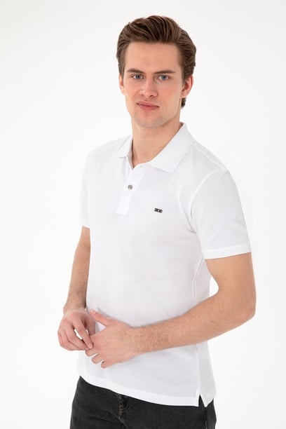 Erkek Slim Fit Polo Yaka Beyaz Basic Tişört
