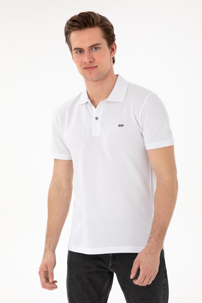 Erkek Slim Fit Polo Yaka Beyaz Basic Tişört