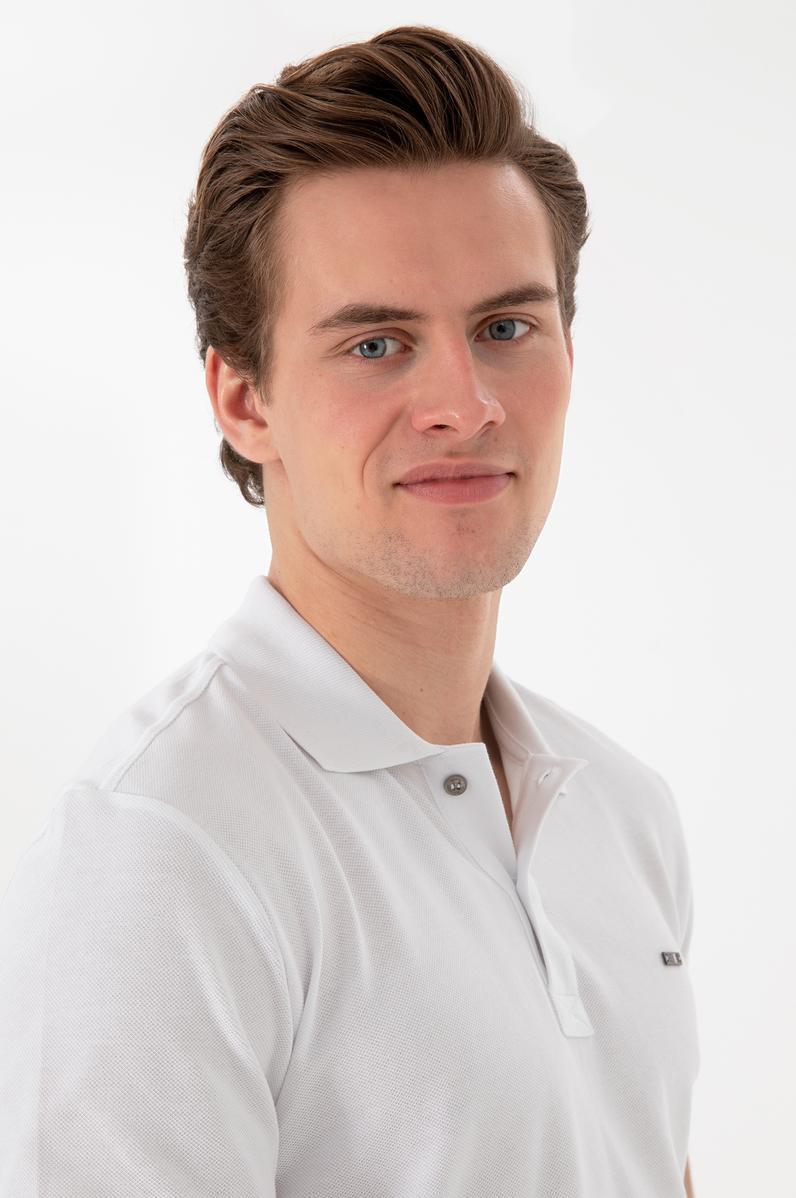 Erkek Slim Fit Polo Yaka Beyaz Basic Tişört