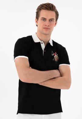 Erkek Slim Fit Polo Yaka Siyah Basic Tişört - 50298073026
