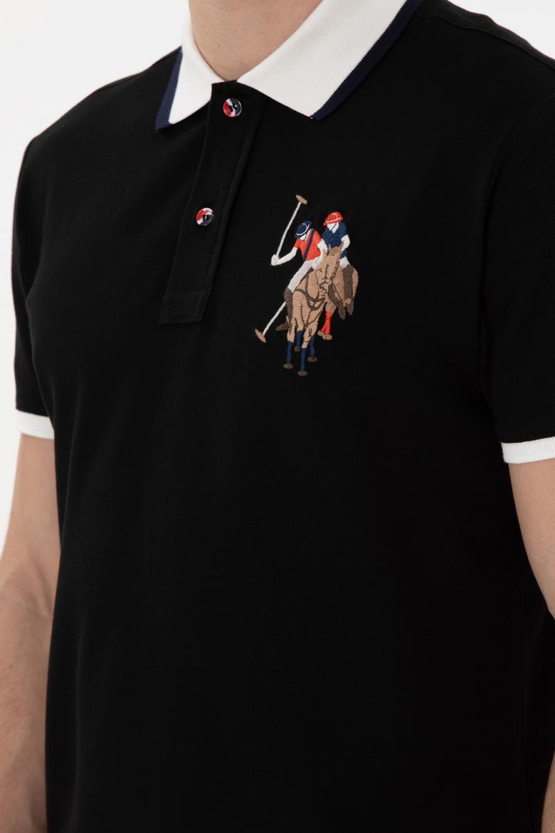 Erkek Slim Fit Polo Yaka Siyah Basic Tişört - 50298073026