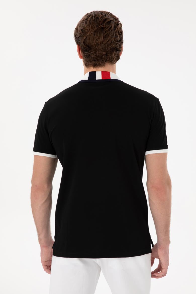 Erkek Slim Fit Polo Yaka Siyah Basic Tişört - 50298073026