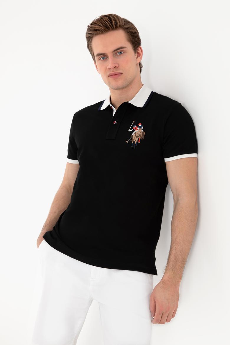 Erkek Slim Fit Polo Yaka Siyah Basic Tişört