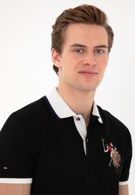 Erkek Slim Fit Polo Yaka Siyah Basic Tişört - 50298073026