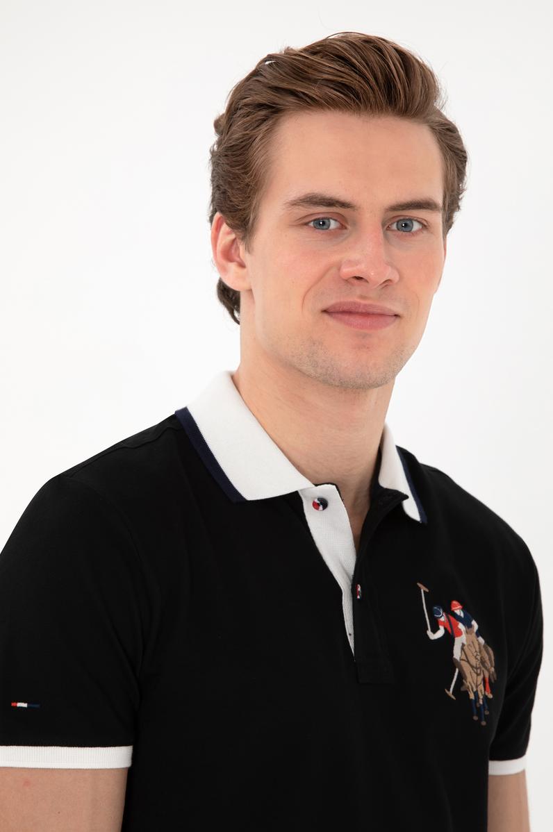 Erkek Slim Fit Polo Yaka Siyah Basic Tişört