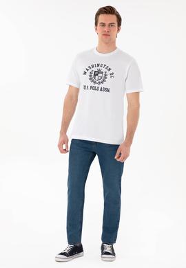 Erkek Regular Fit Bisiklet Yaka Baskılı Beyaz Tişört - 50299535006