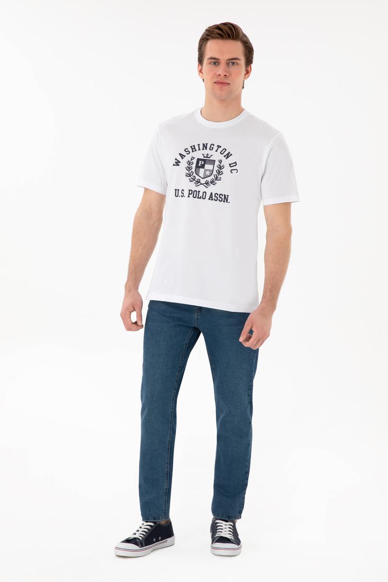 Erkek Regular Fit Bisiklet Yaka Baskılı Beyaz Tişört - 50299535006