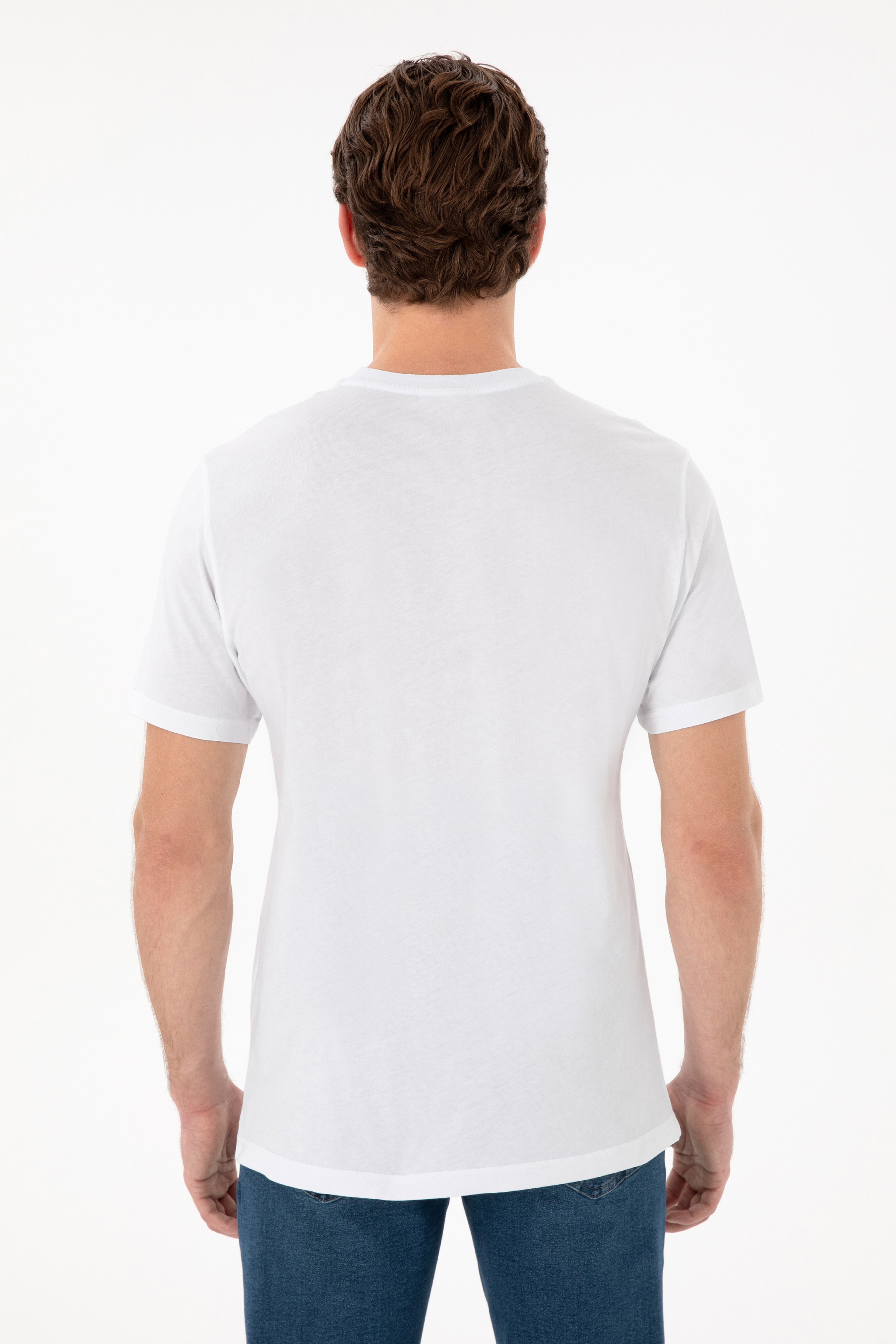 Erkek Regular Fit Bisiklet Yaka Baskılı Beyaz Tişört - Image 5