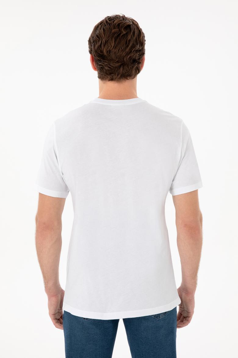 Erkek Regular Fit Bisiklet Yaka Baskılı Beyaz Tişört - 50299535006