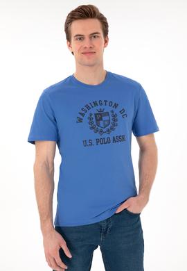 Erkek Regular Fit Bisiklet Yaka Baskılı İndigo Tişört - 50299535021