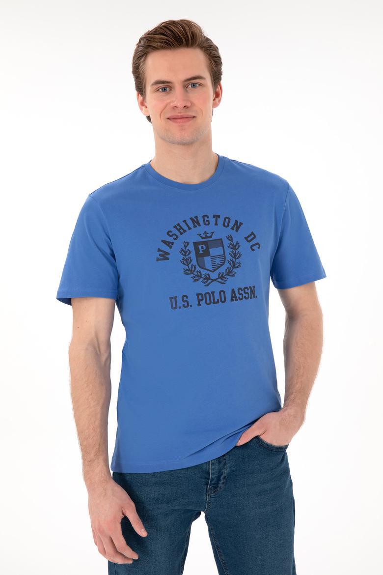 Erkek Regular Fit Bisiklet Yaka Baskılı İndigo Tişört - 50299535021