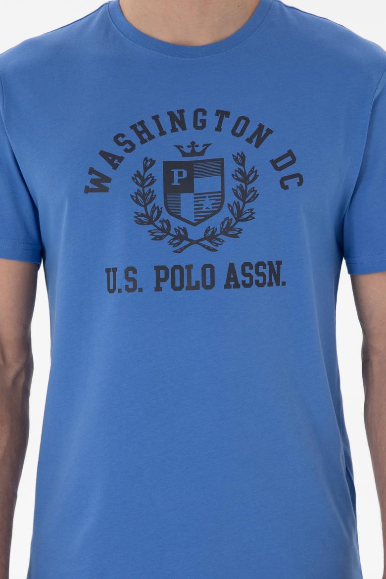 Erkek Regular Fit Bisiklet Yaka Baskılı İndigo Tişört - 50299535021