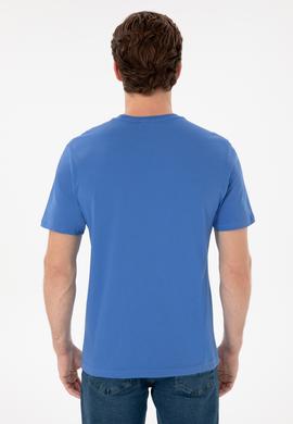 Erkek Regular Fit Bisiklet Yaka Baskılı İndigo Tişört - 50299535021