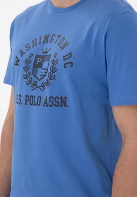 Erkek Regular Fit Bisiklet Yaka Baskılı İndigo Tişört - 50299535021