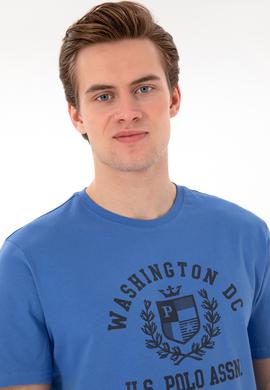 Erkek Regular Fit Bisiklet Yaka Baskılı İndigo Tişört - 50299535021