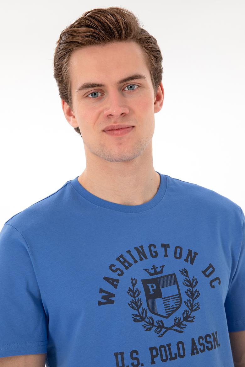 Erkek Regular Fit Bisiklet Yaka Baskılı İndigo Tişört - 50299535021