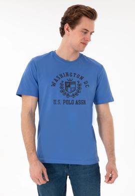 Erkek Regular Fit Bisiklet Yaka Baskılı İndigo Tişört - 50299535021