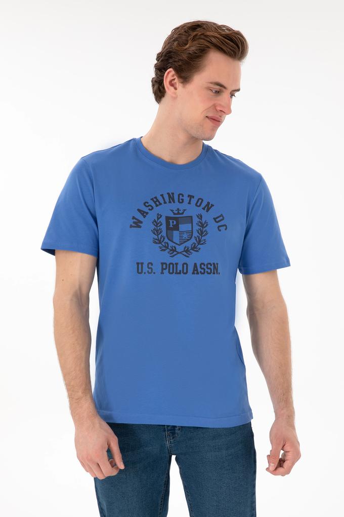 Erkek Regular Fit Bisiklet Yaka Baskılı İndigo Tişört