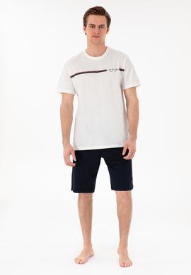 Erkek Bisiklet Yaka Beyaz Pijama Takımı - 50309174016