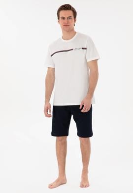 Erkek Bisiklet Yaka Beyaz Pijama Takımı - 50309174016