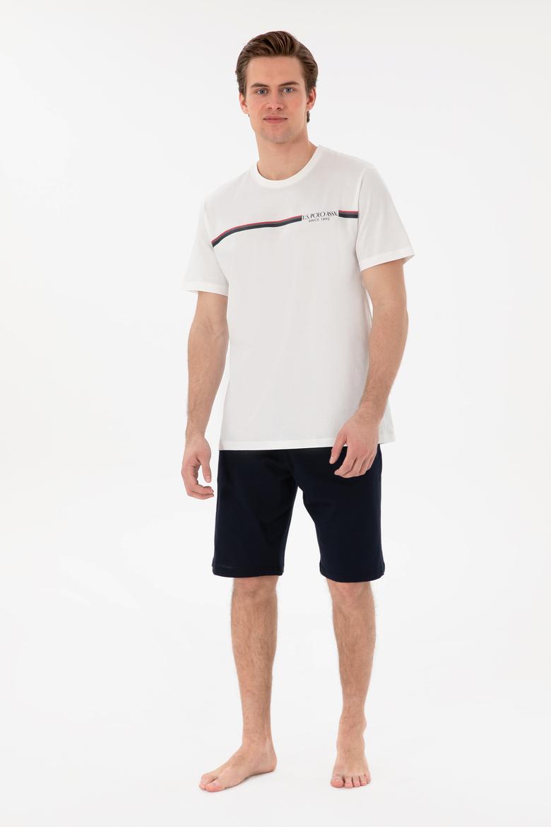 Erkek Bisiklet Yaka Beyaz Pijama Takımı