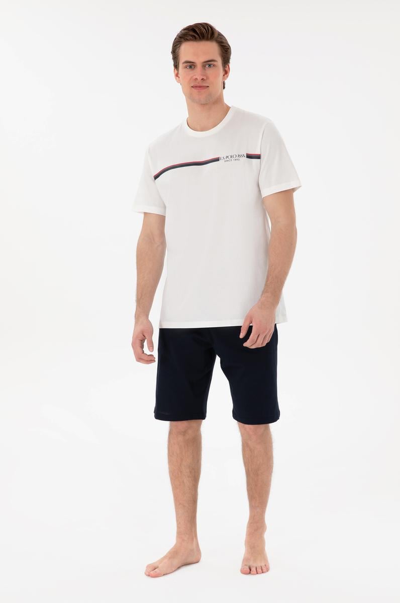 Erkek Bisiklet Yaka Beyaz Pijama Takımı